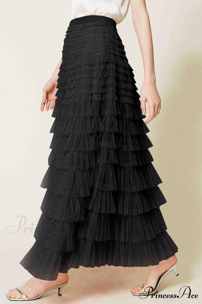 A-line Tiered Mesh Skirt - Image 5