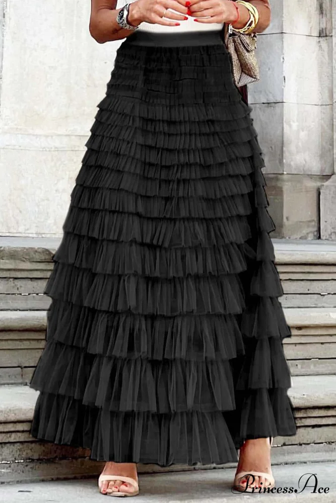 A-line Tiered Mesh Skirt - Image 7