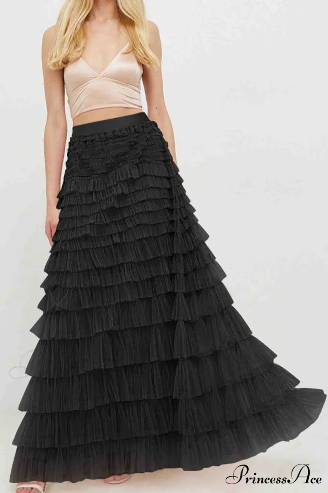 A-line Tiered Mesh Skirt - Image 8