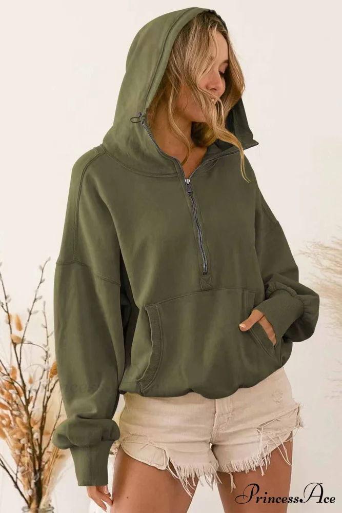 Hooded Sweatshirt with Zipper Pocket and Drawstring - Image 2