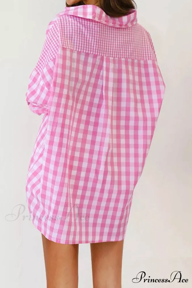 Plaid Patchwork Long Sleeve Shirt - Image 10
