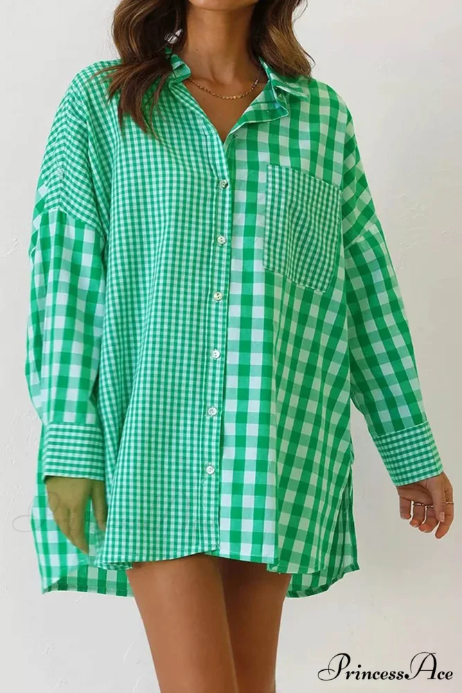 Plaid Patchwork Long Sleeve Shirt - Image 3