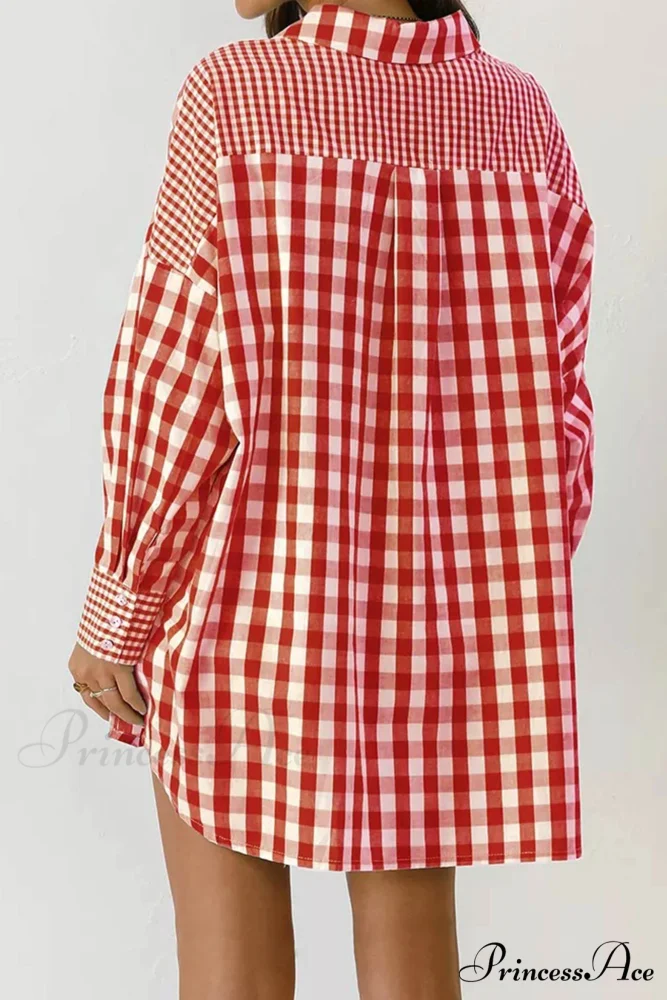Plaid Patchwork Long Sleeve Shirt - Image 4
