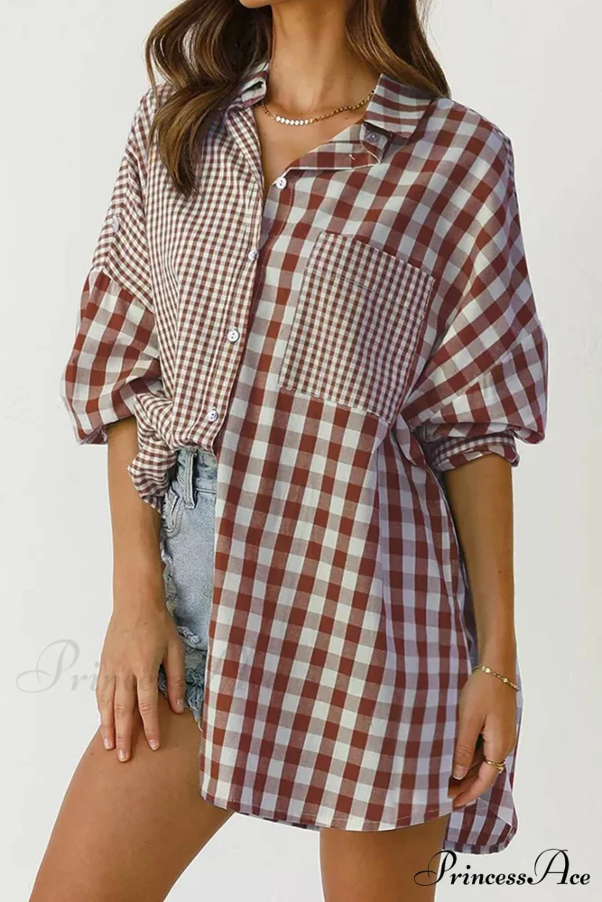 Plaid Patchwork Long Sleeve Shirt - Image 5