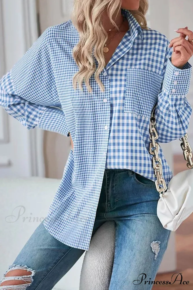 Plaid Patchwork Long Sleeve Shirt - Image 6