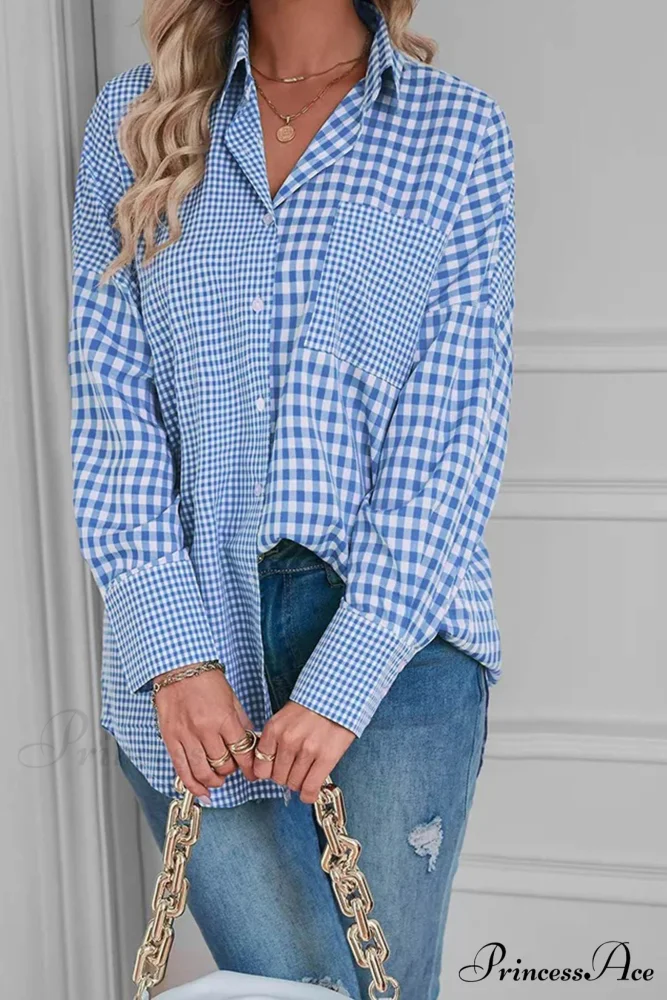 Plaid Patchwork Long Sleeve Shirt - Image 7
