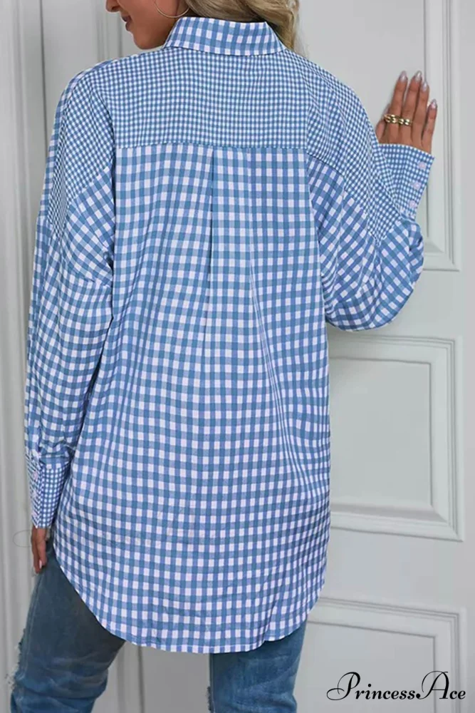 Plaid Patchwork Long Sleeve Shirt - Image 8