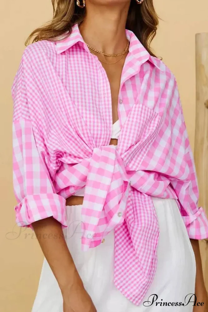 Plaid Patchwork Long Sleeve Shirt - Image 9