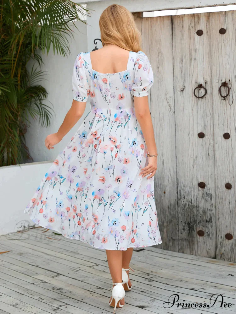 Vintage Floral Dress with Bubble Sleeves - Image 3