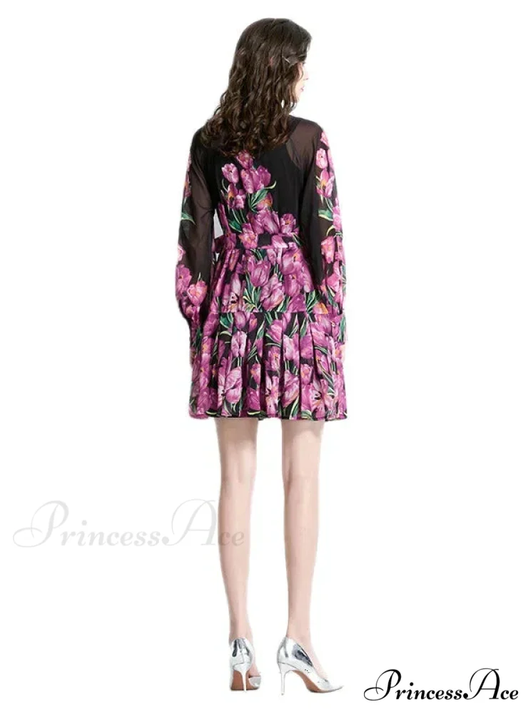 Retro Short Sleeve Printed Dress - Image 4
