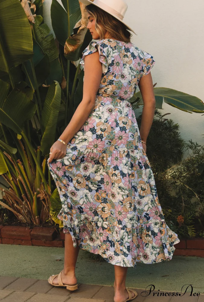 Bohemian Short-Sleeved Dress with Retro Ruffles - Image 3
