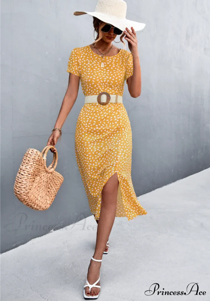 Sexy Backless Gravel Split Dress with Round Neck - Image 10