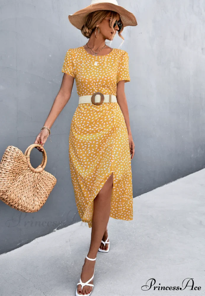 Sexy Backless Gravel Split Dress with Round Neck - Image 11
