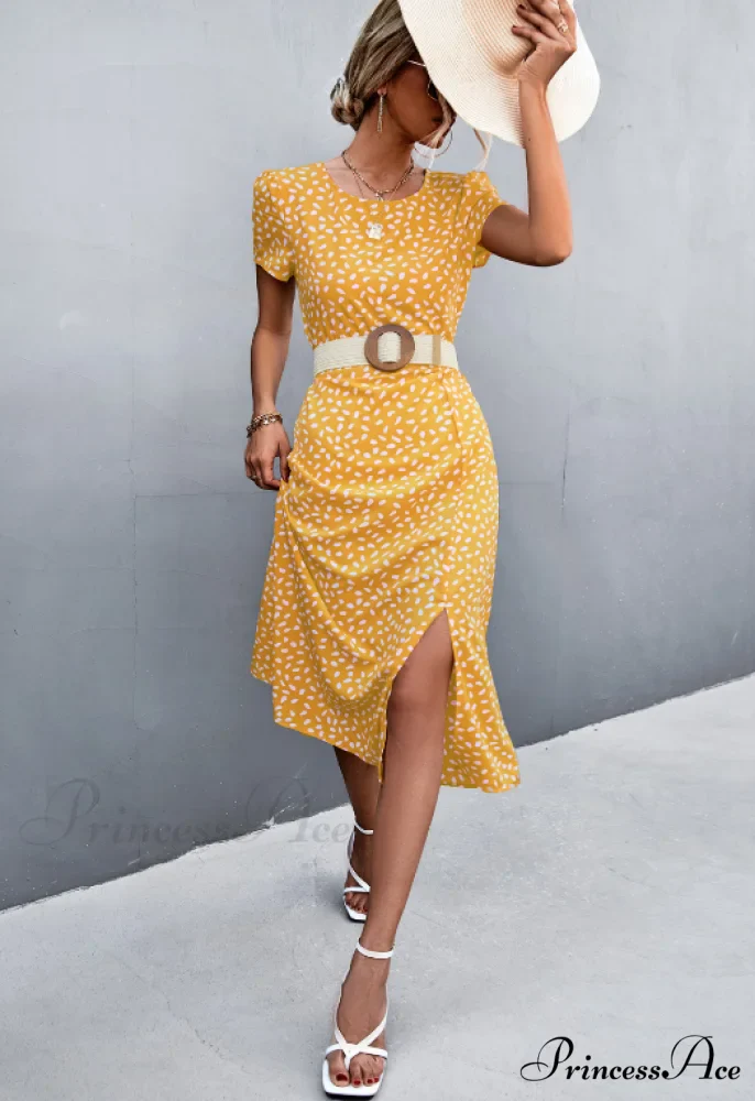 Sexy Backless Gravel Split Dress with Round Neck - Image 12