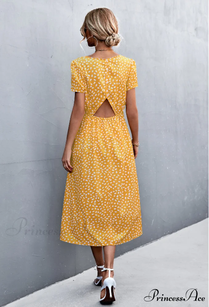 Sexy Backless Gravel Split Dress with Round Neck - Image 13