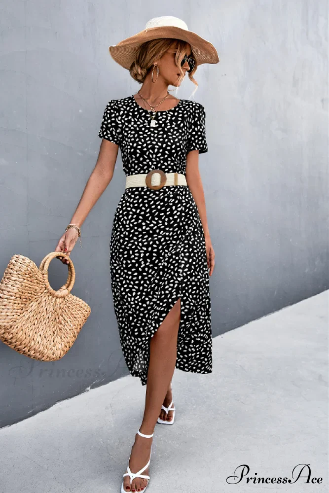 Sexy Backless Gravel Split Dress with Round Neck - Image 2