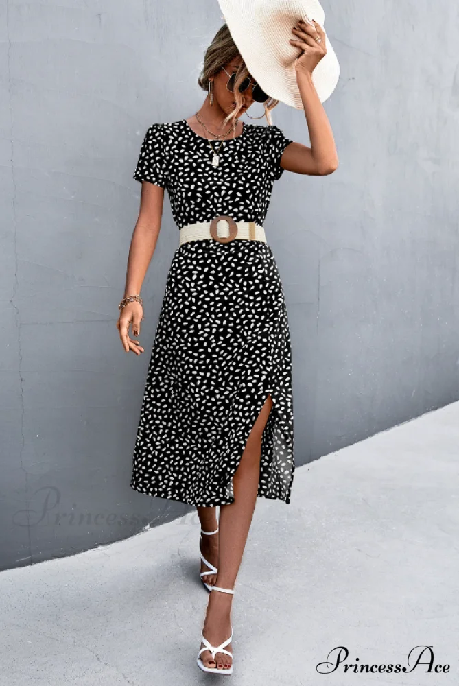 Sexy Backless Gravel Split Dress with Round Neck - Image 3