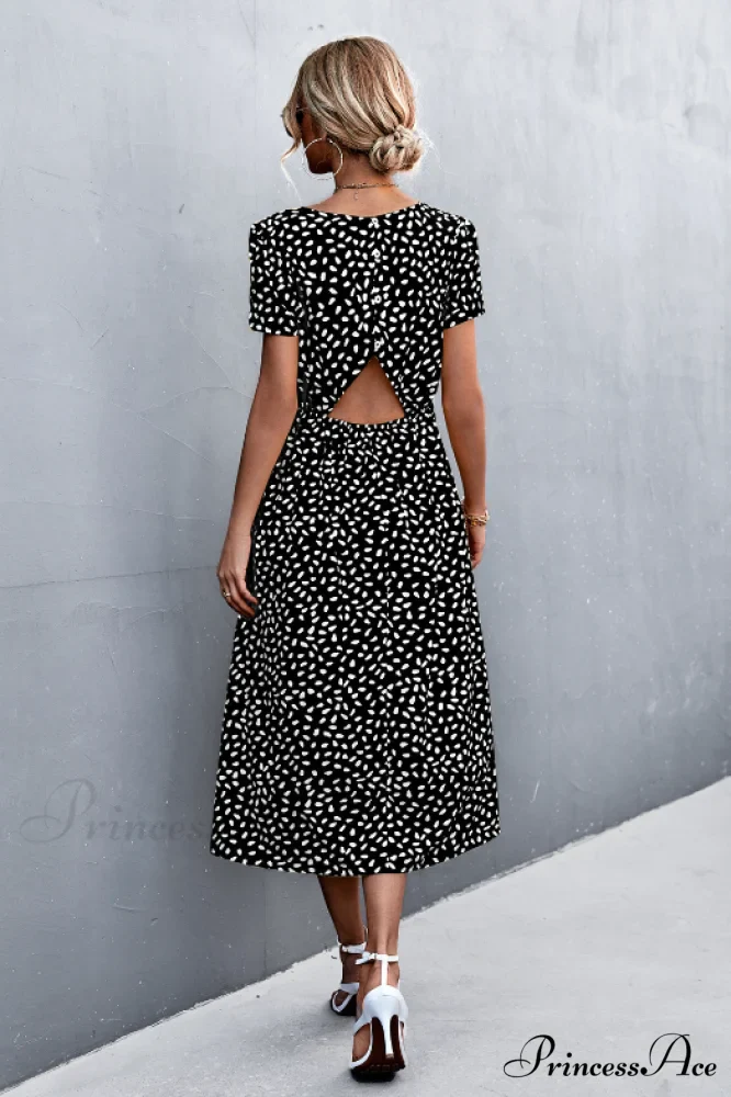 Sexy Backless Gravel Split Dress with Round Neck - Image 4