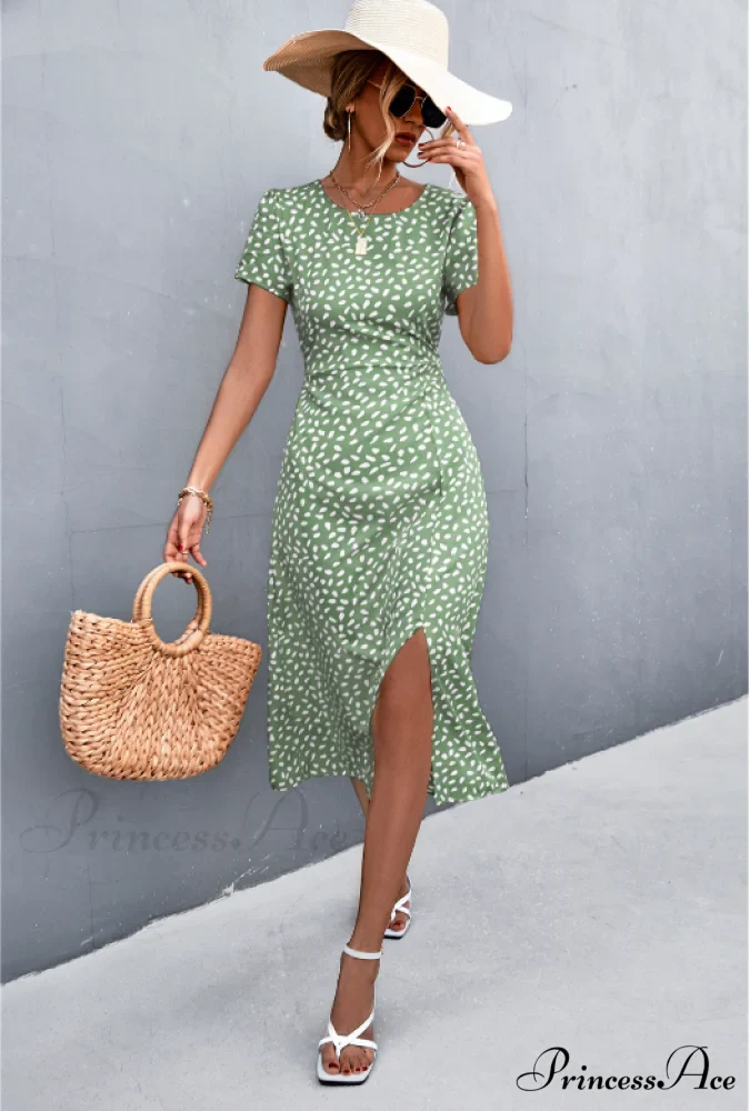 Sexy Backless Gravel Split Dress with Round Neck - Image 6