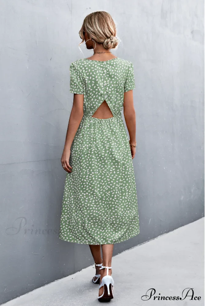 Sexy Backless Gravel Split Dress with Round Neck - Image 8