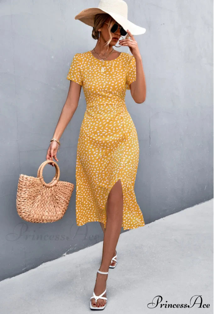 Sexy Backless Gravel Split Dress with Round Neck - Image 9
