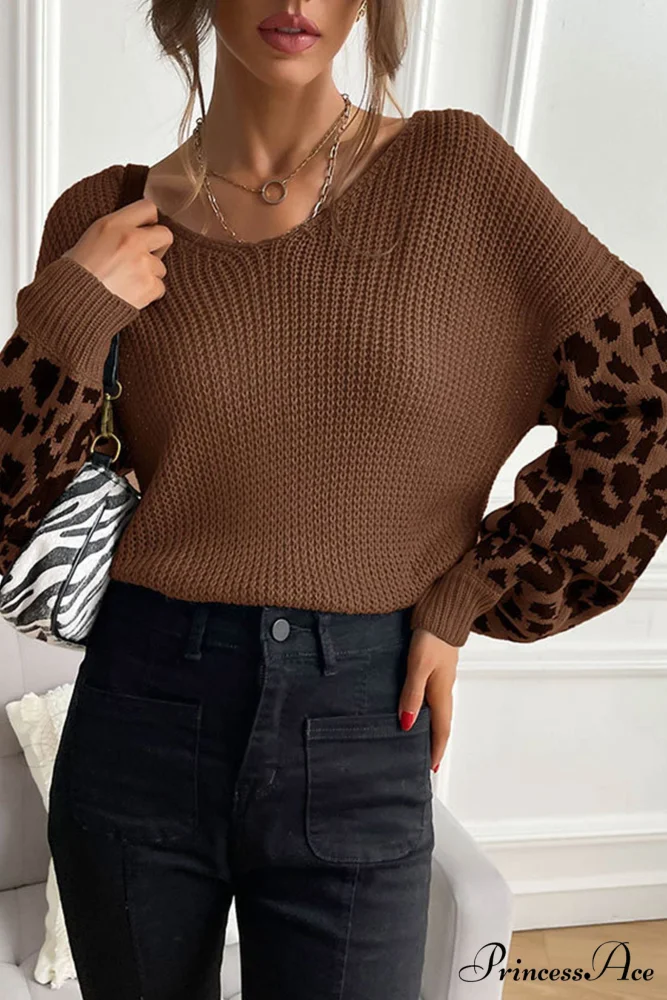 Leopard Patchwork Pullover Sweater - Image 2