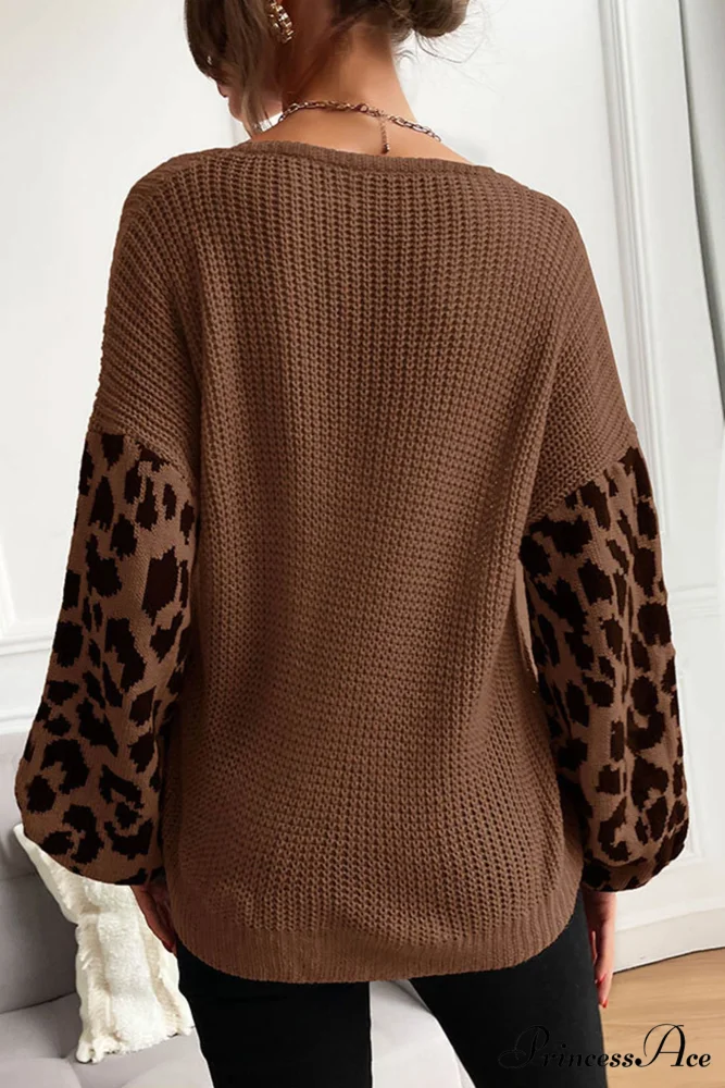 Leopard Patchwork Pullover Sweater - Image 3