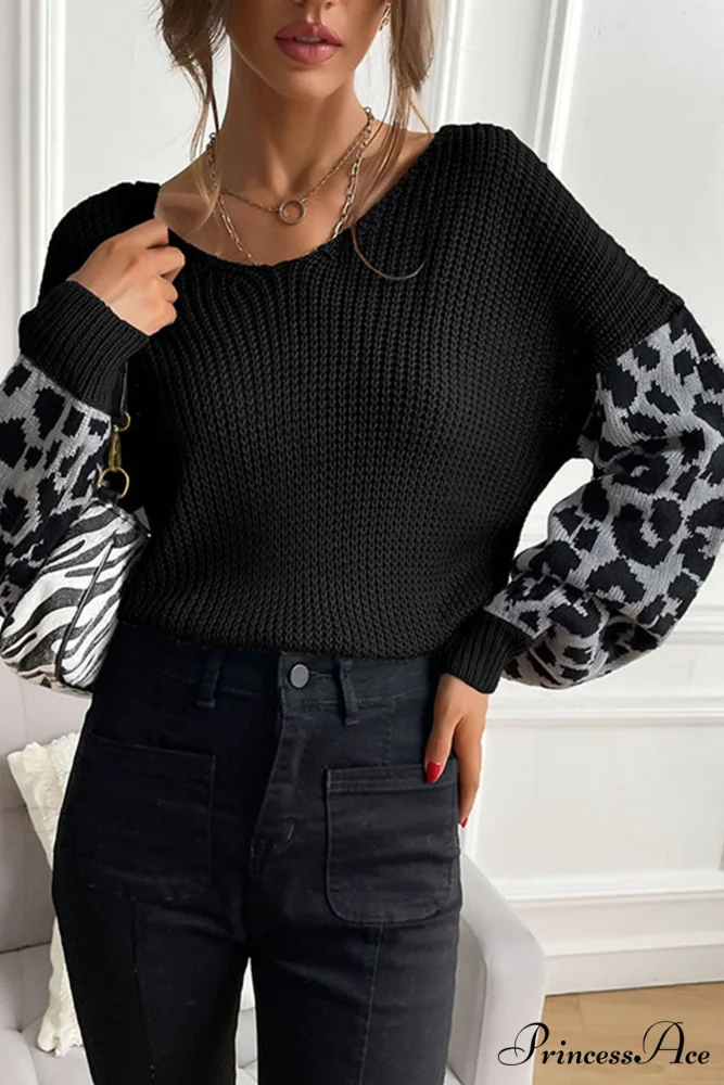 Leopard Patchwork Pullover Sweater - Image 4