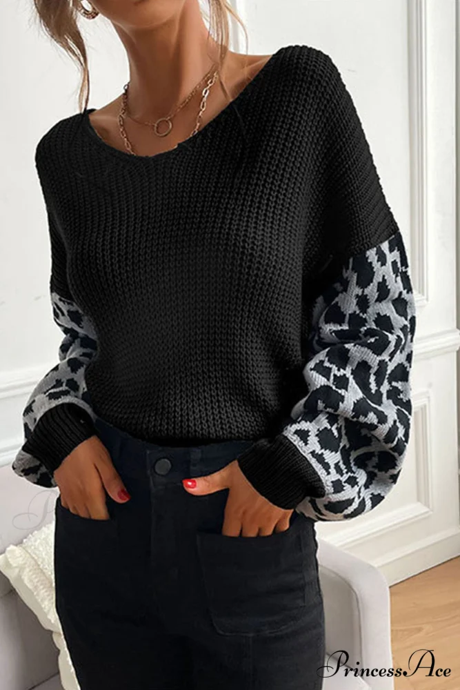 Leopard Patchwork Pullover Sweater - Image 5