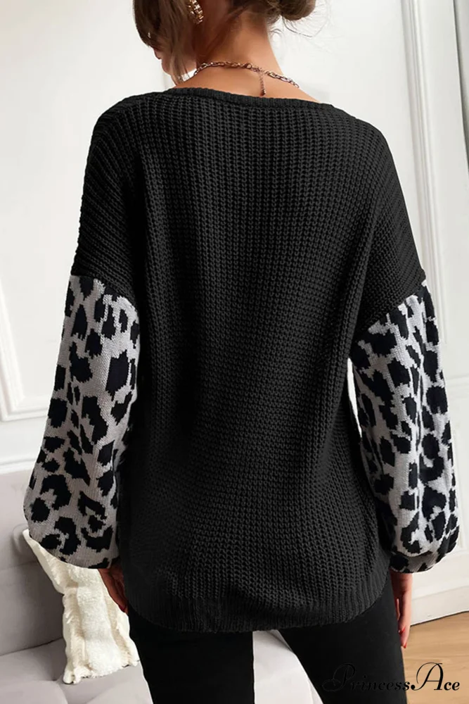 Leopard Patchwork Pullover Sweater - Image 6