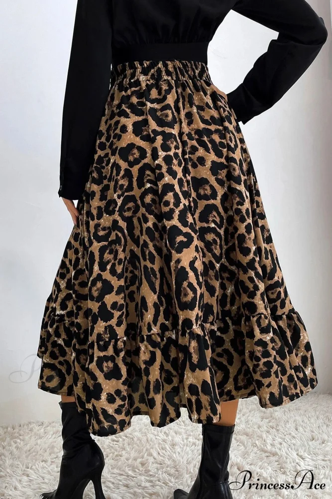 Leopard Print Pleated High Waist Skirt - Image 2