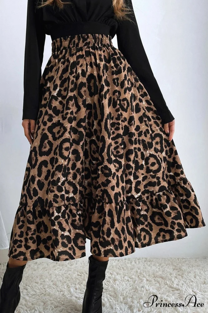 Leopard Print Pleated High Waist Skirt - Image 3