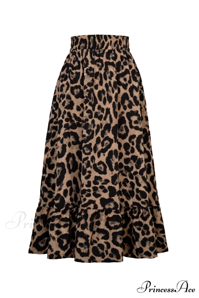 Leopard Print Pleated High Waist Skirt - Image 4
