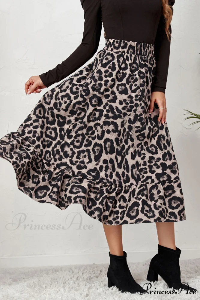Leopard Print Pleated High Waist Skirt - Image 5