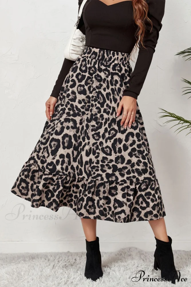 Leopard Print Pleated High Waist Skirt - Image 6