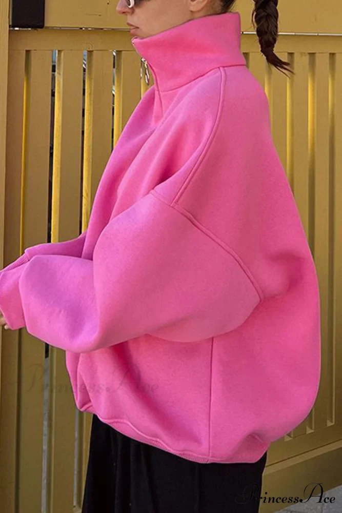 Solid Zipped Lapel Sweatshirt - Image 2