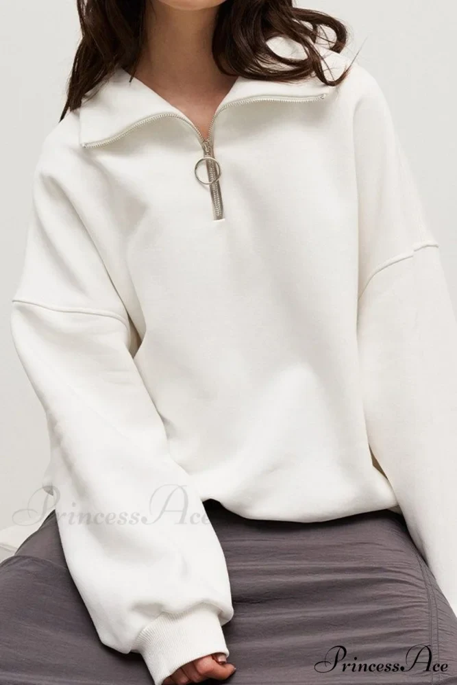 Solid Zipped Lapel Sweatshirt - Image 4