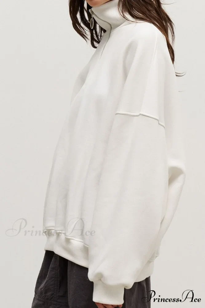 Solid Zipped Lapel Sweatshirt - Image 5