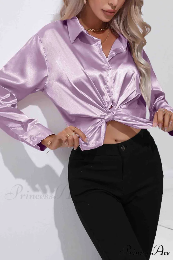 Satin Button Up Blouse with Lapel - Image 17