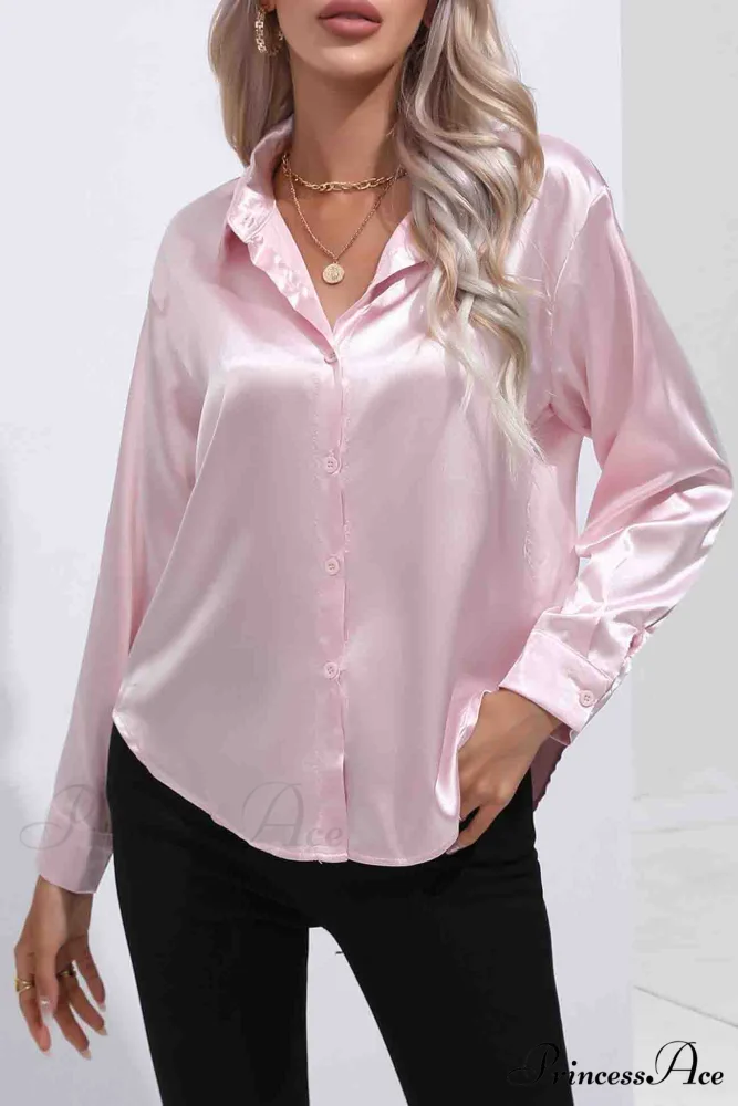 Satin Button Up Blouse with Lapel - Image 21