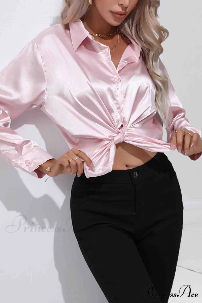 Satin Button Up Blouse with Lapel - Image 22