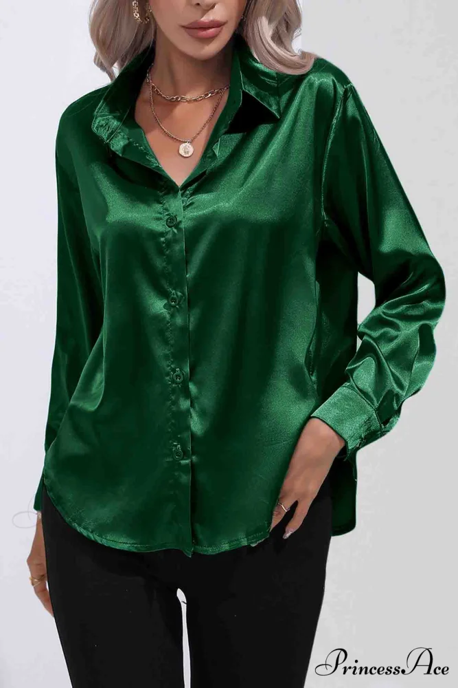 Satin Button Up Blouse with Lapel - Image 4