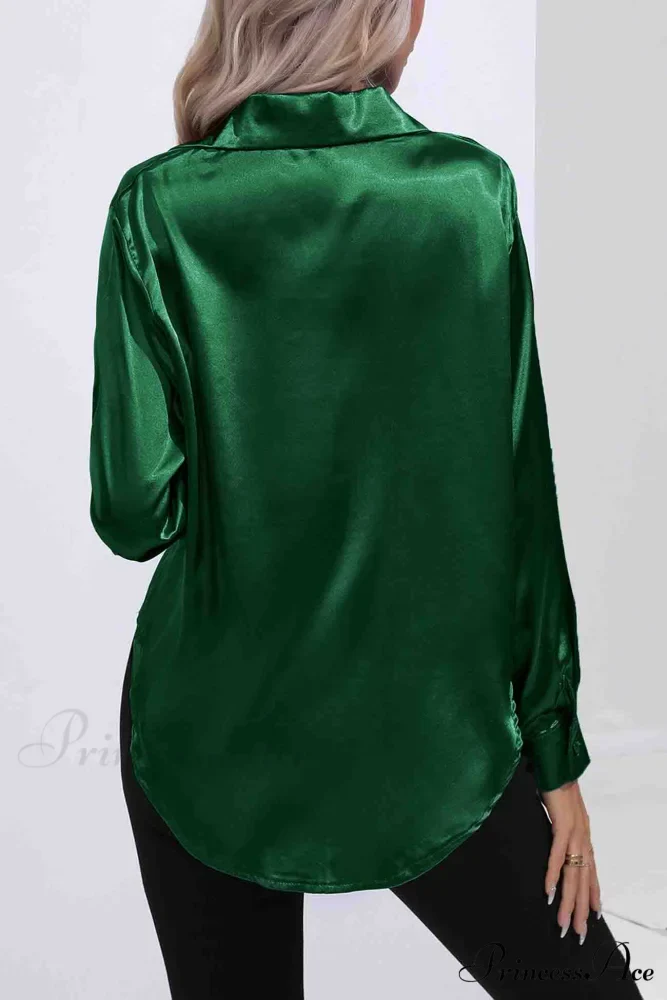 Satin Button Up Blouse with Lapel - Image 5