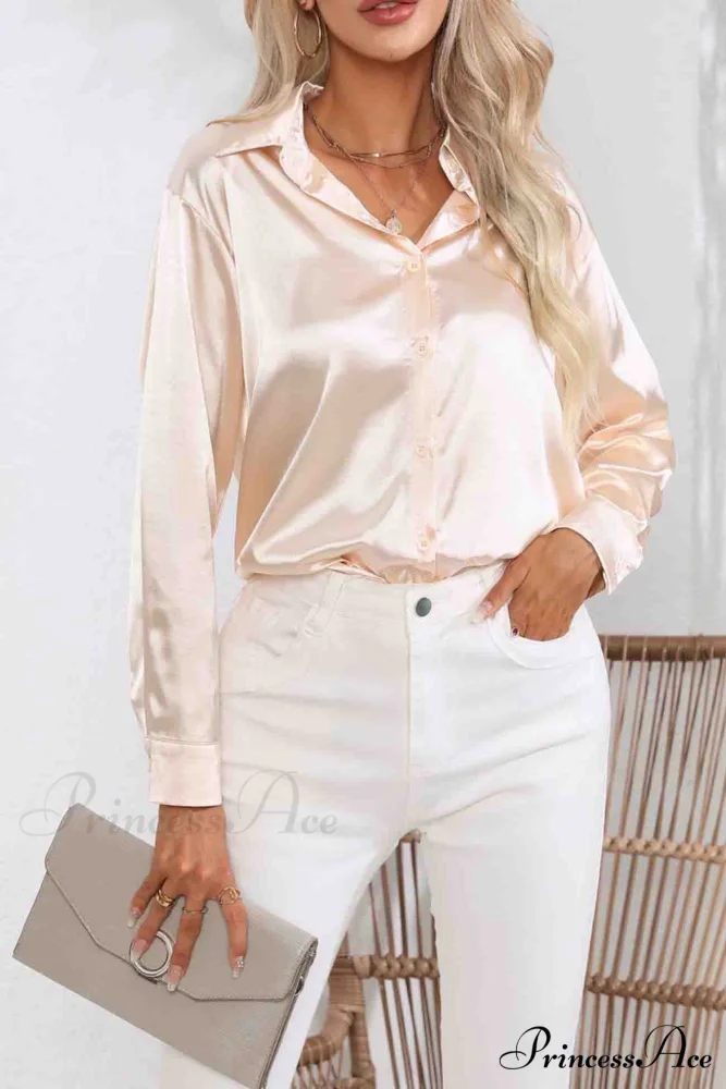 Satin Button Up Blouse with Lapel - Image 6