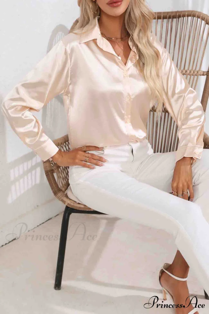 Satin Button Up Blouse with Lapel - Image 7