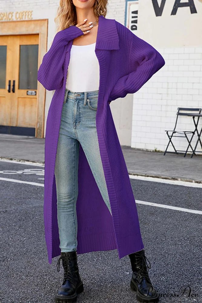 Ribbed Knit Open Front Cardigan with Lapel - Image 3