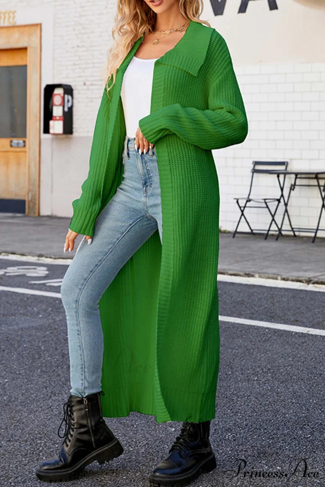 Ribbed Knit Open Front Cardigan with Lapel - Image 5