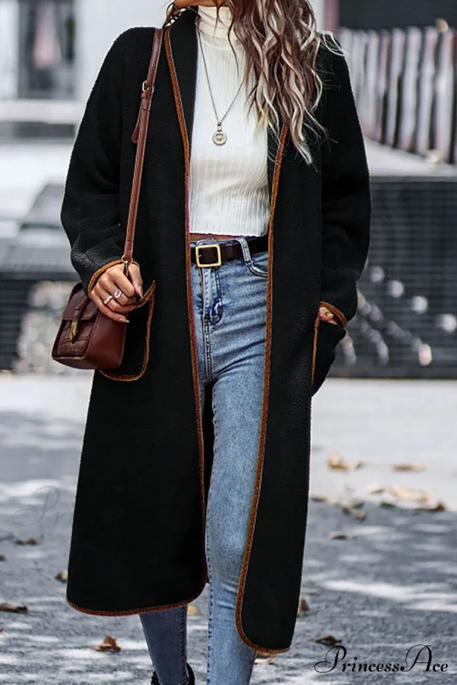 Plush Cardigan with Lapel Pocket - Image 10