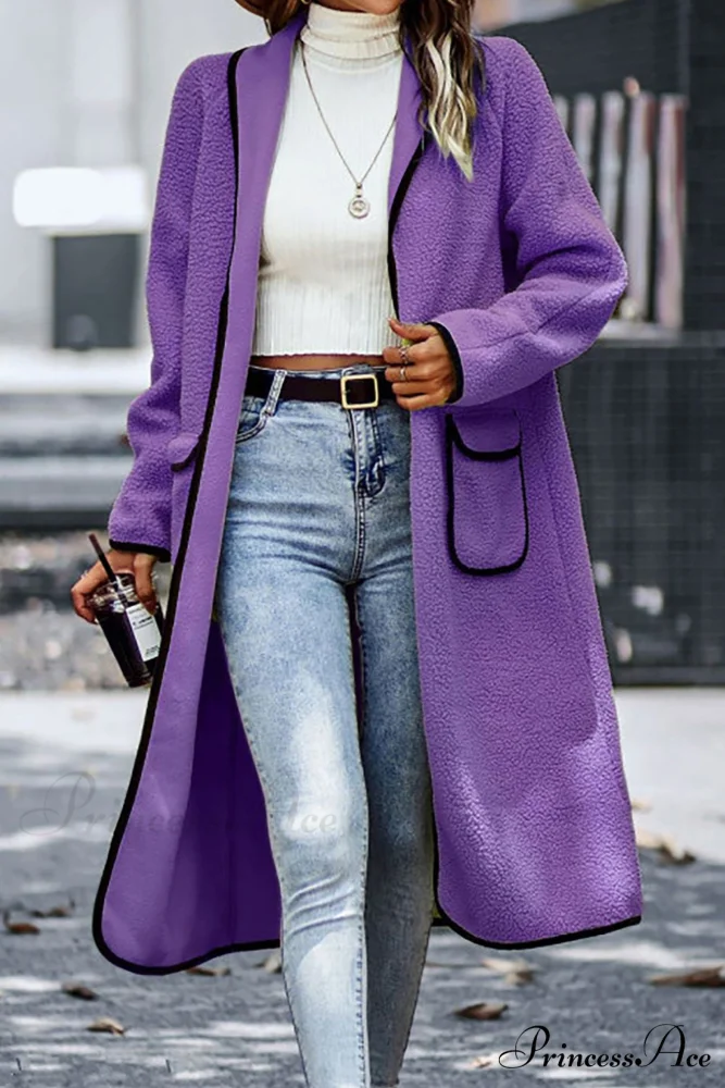 Plush Cardigan with Lapel Pocket - Image 3