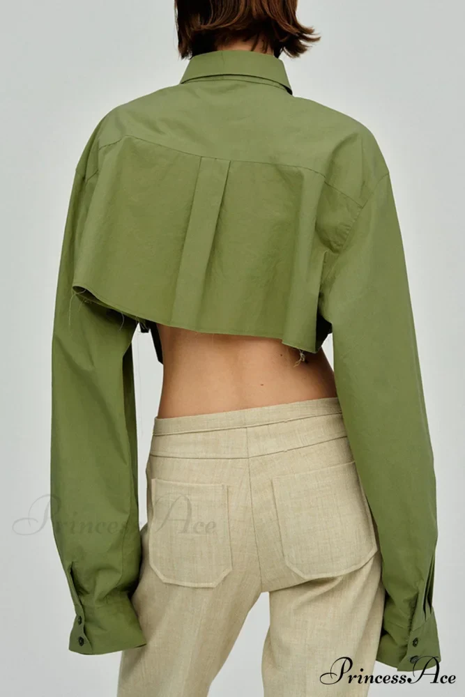 Cropped Shirt with Lapel Patch Pocket - Image 3